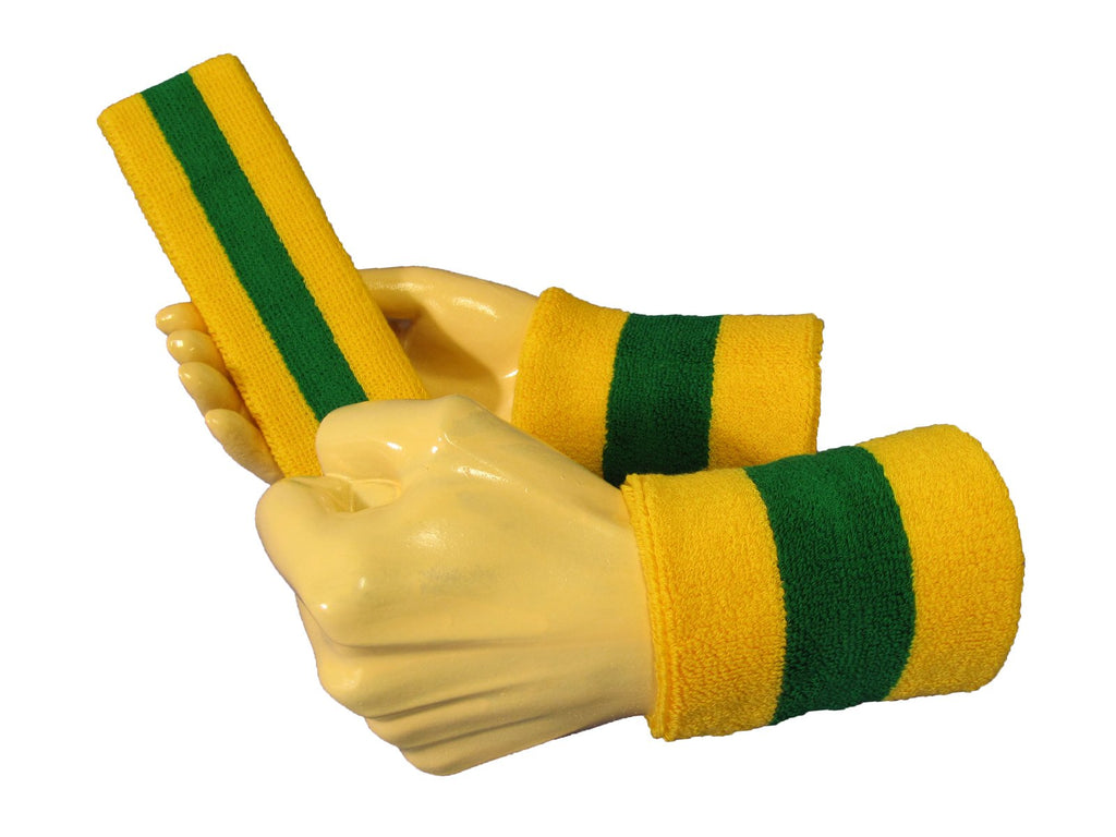 COUVER 2 Color Striped Terry Cotton Sports Headband Wristband Set