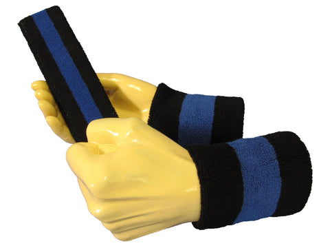 COUVER 2 Color Striped Terry Cotton Sports Headband Wristband Set
