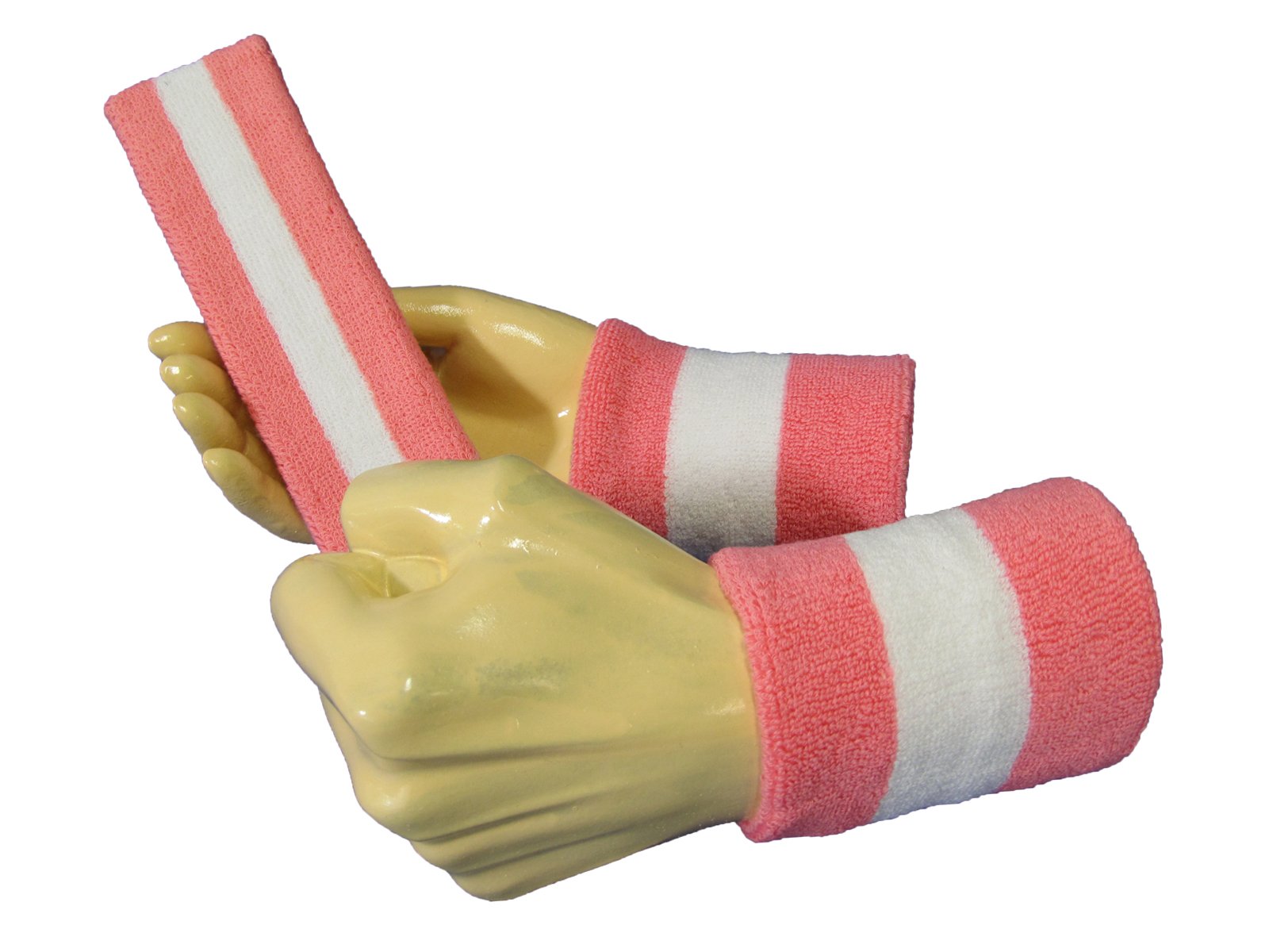 COUVER 2 Color Striped Terry Cotton Sports Headband Wristband Set