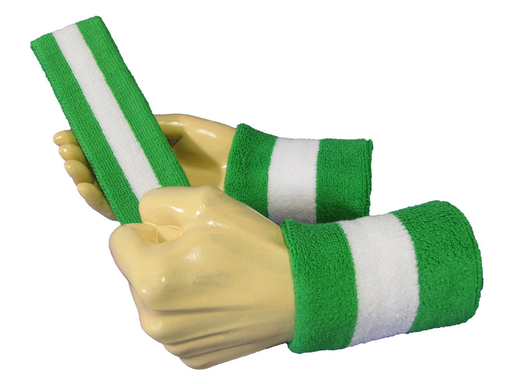 COUVER 2 Color Striped Terry Cotton Sports Headband Wristband Set