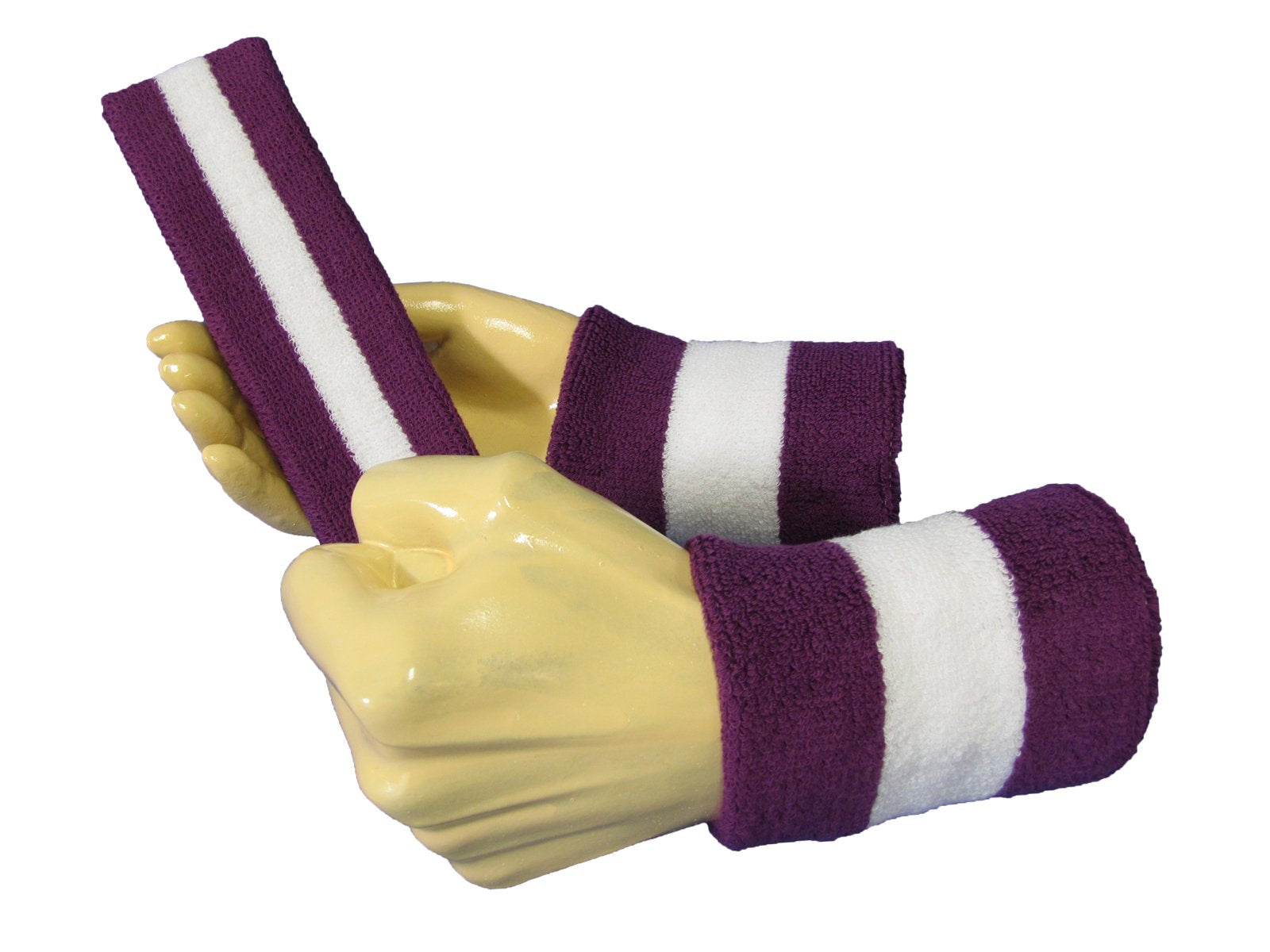 COUVER 2 Color Striped Terry Cotton Sports Headband Wristband Set