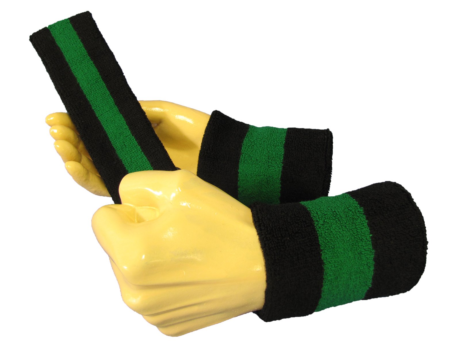 COUVER 2 Color Striped Terry Cotton Sports Headband Wristband Set