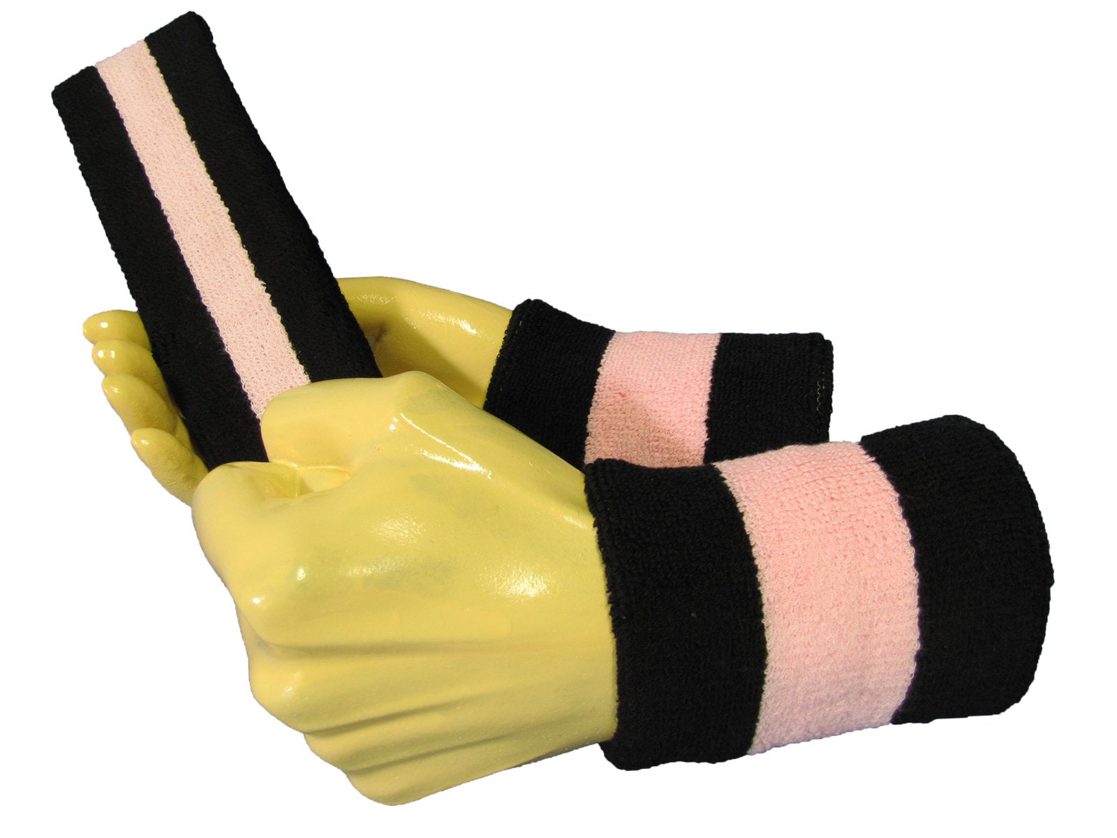 COUVER 2 Color Striped Terry Cotton Sports Headband Wristband Set