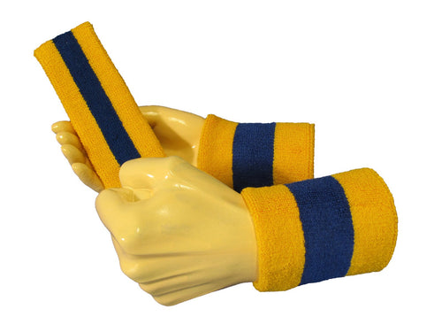 COUVER 2 Color Striped Terry Cotton Sports Headband Wristband Set