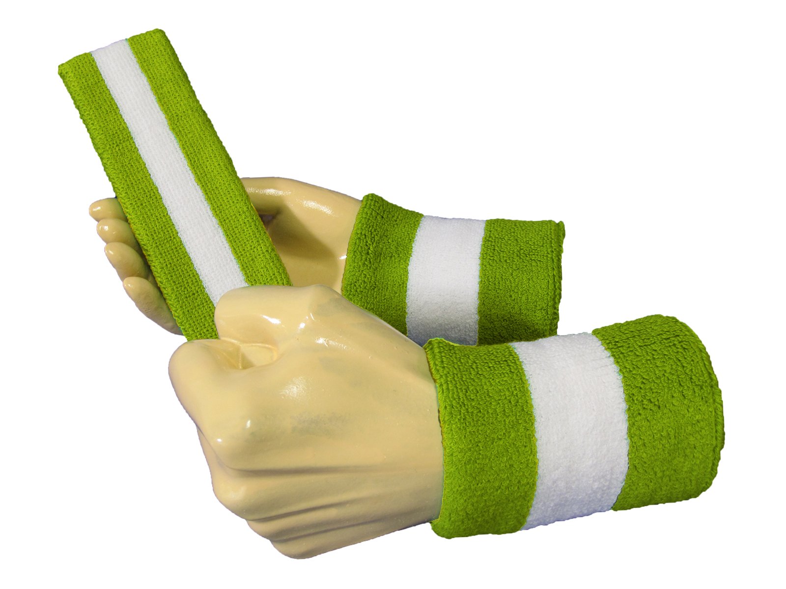 COUVER 2 Color Striped Terry Cotton Sports Headband Wristband Set