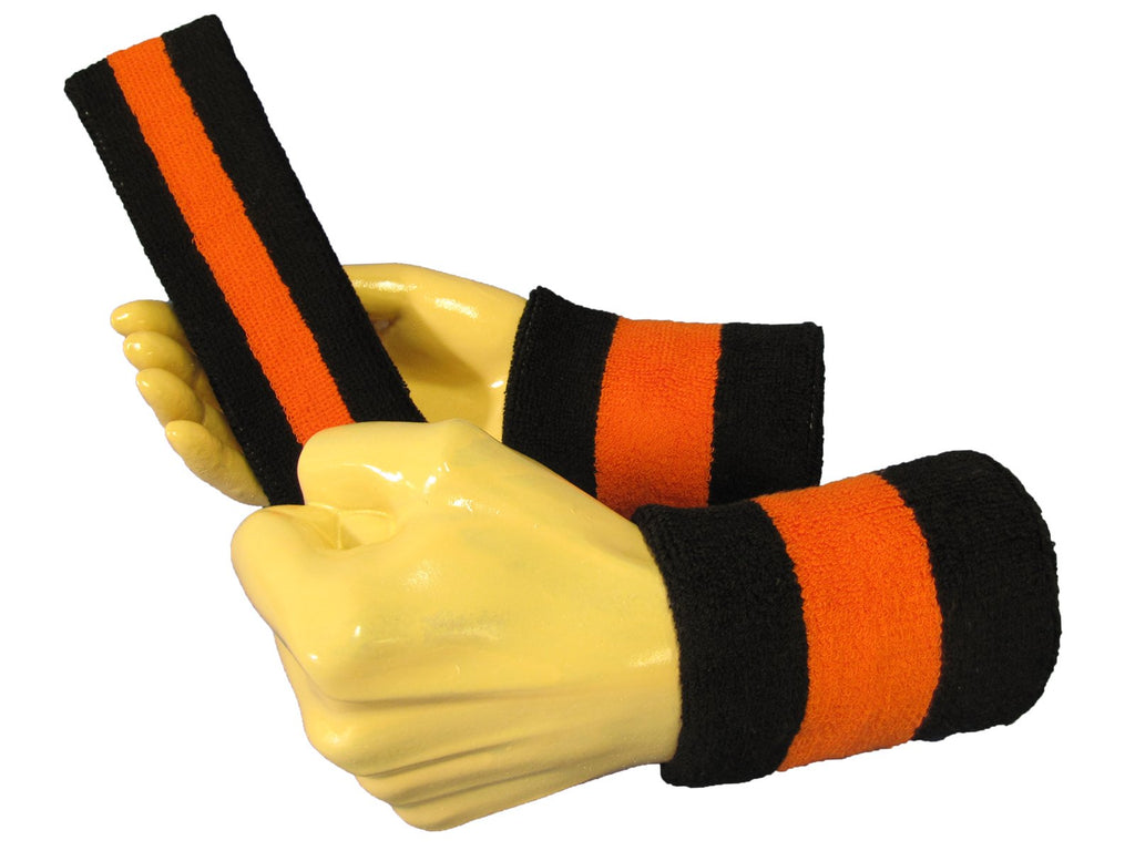 COUVER 2 Color Striped Terry Cotton Sports Headband Wristband Set