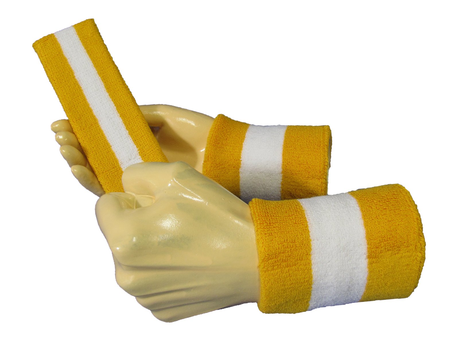 COUVER 2 Color Striped Terry Cotton Sports Headband Wristband Set