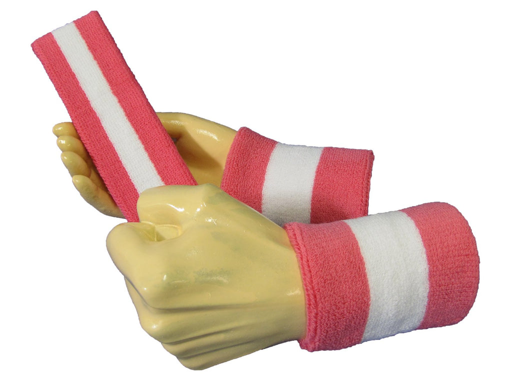 COUVER 2 Color Striped Terry Cotton Sports Headband Wristband Set