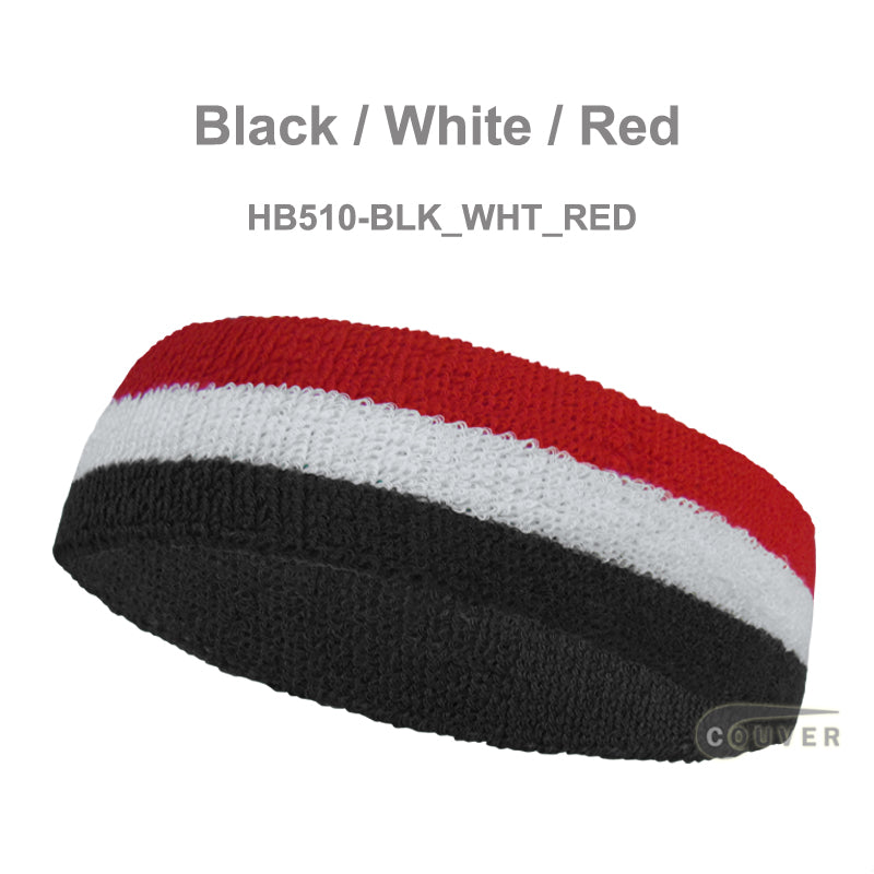 COUVER Premium Quality White in Middle 3Color Head Sweatbands (1 Piece), 11Colors, HB510