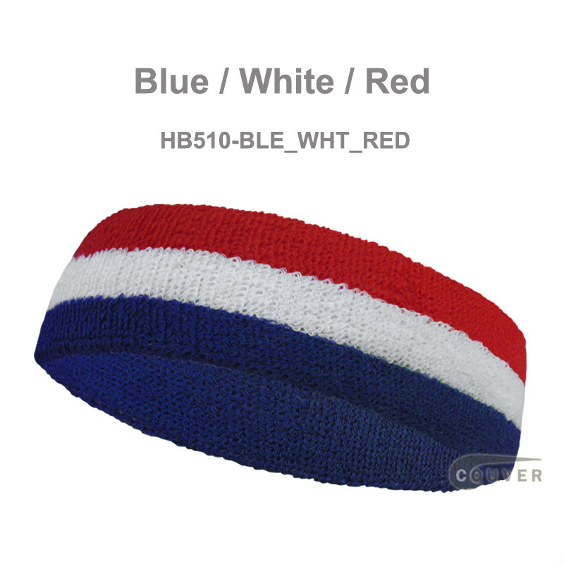COUVER Premium Quality White in Middle 3Color Head Sweatbands (1 Piece), 11Colors, HB510