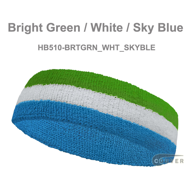 COUVER Premium Quality White in Middle 3Color Head Sweatbands (1 Piece), 11Colors, HB510